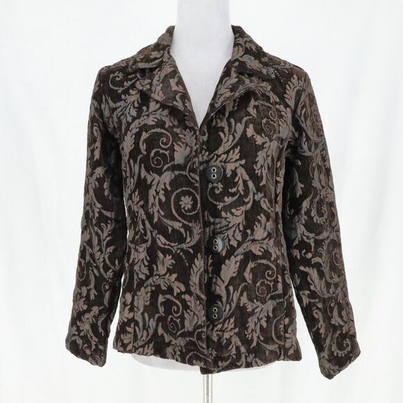 Habitat Jacket Womens Medium Black Brocade Buttons Pockets Fitted Unlined Blazer - Picture 2 of 16